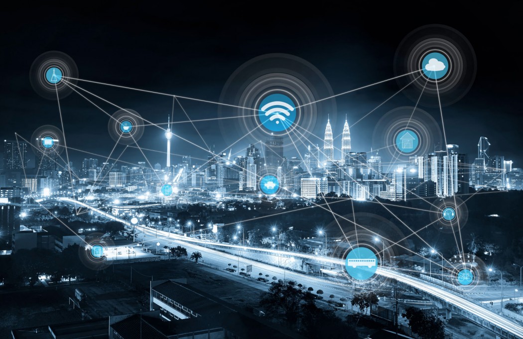 63405049 - smart city and wireless communication network, abstract image visual, internet of things, mono blue tone .