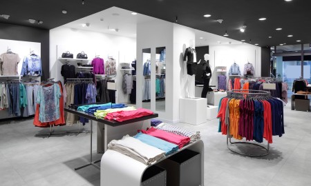 luxury and fashionable brand new interior of cloth store