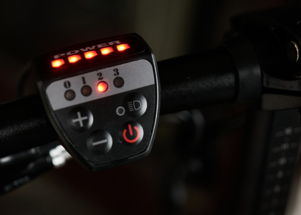 Control unit of an accumulator for an electric bicycle with dark background